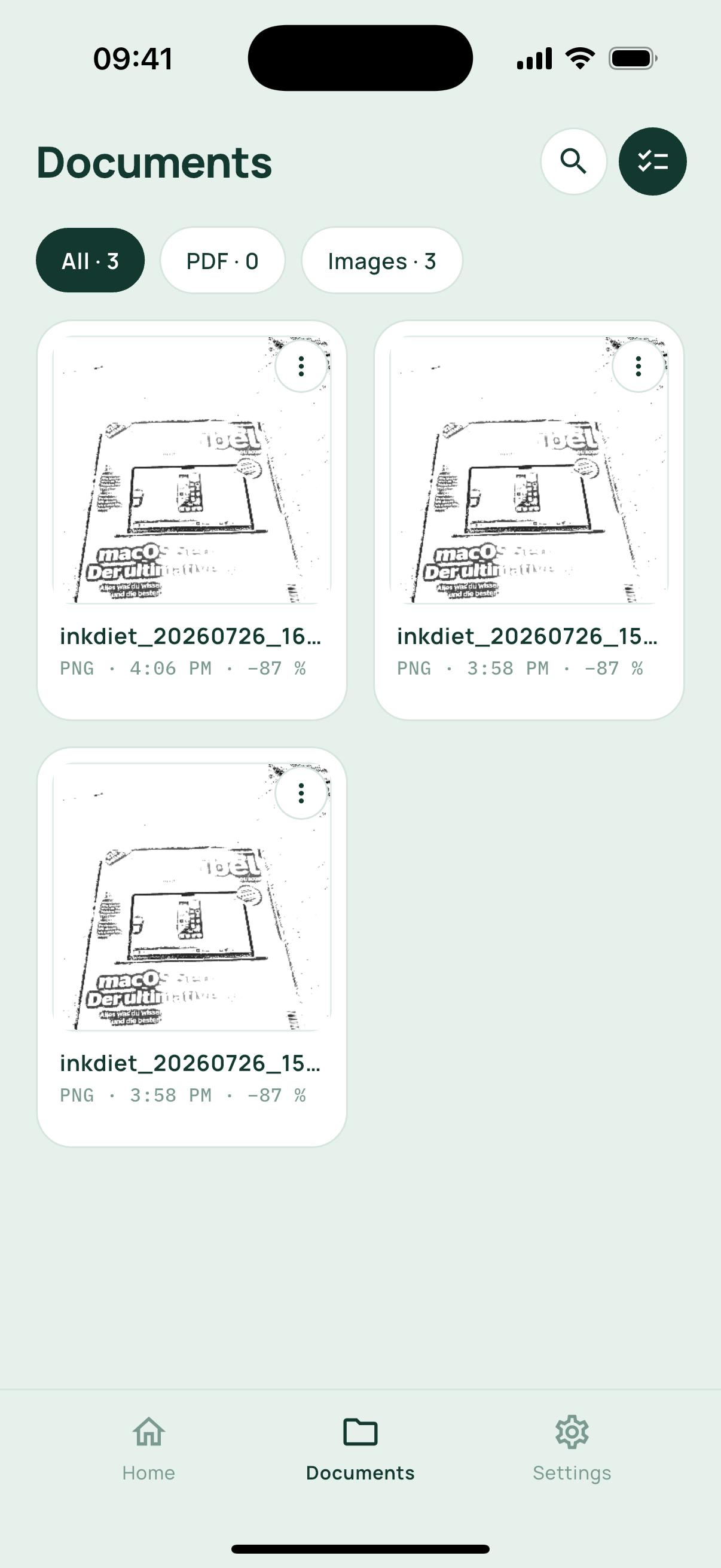 Saved documents